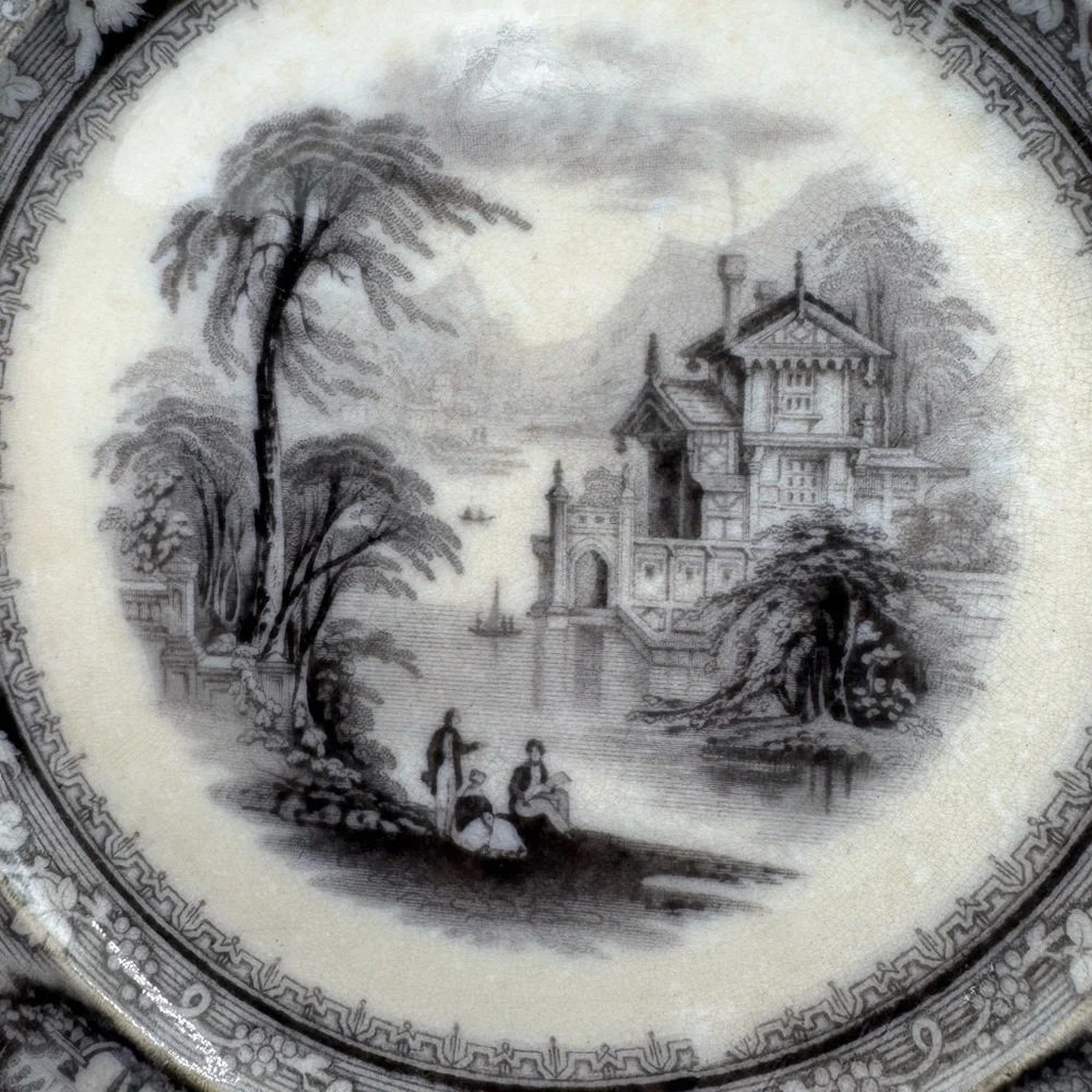Antique Black and White Lawrence Transferware Plate